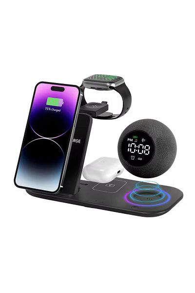 zyteq Boxa portabila ZYTEQ®️ cu incarcator wireless 6 in 1, Bluetooth, fast charge, neagra