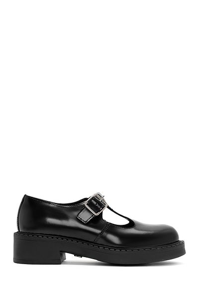 Derimod Black Leather Banded Women's Masculine Shoes - 24Wfd 141522