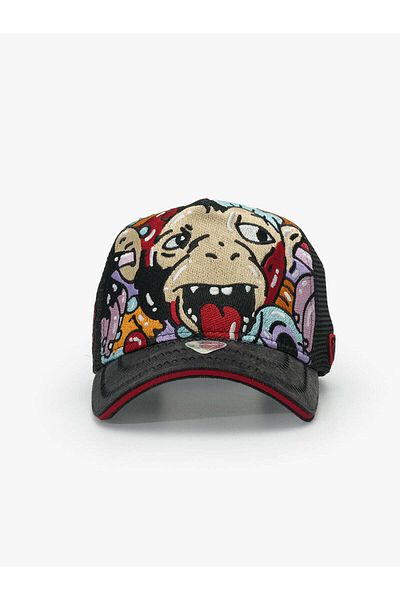 Rust&Rich Women Men Black Trucker Hat Art Collection Doodle