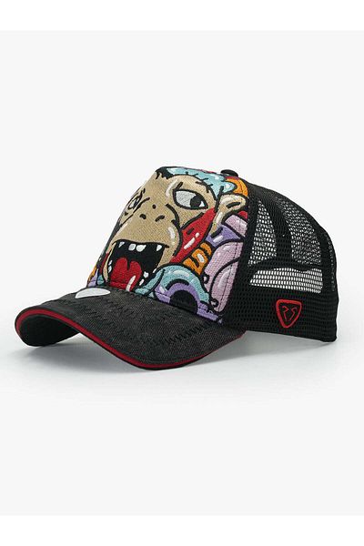 Rust&Rich Women Men Black Trucker Hat Art Collection Doodle
