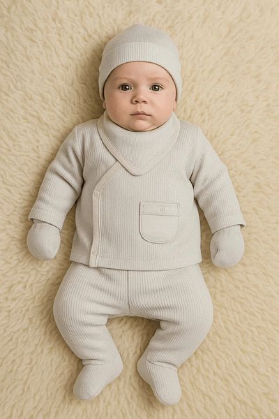 Babydonat طقم خروج المستشفى من القطن المخطط المكون من 5 جيوب - 100%