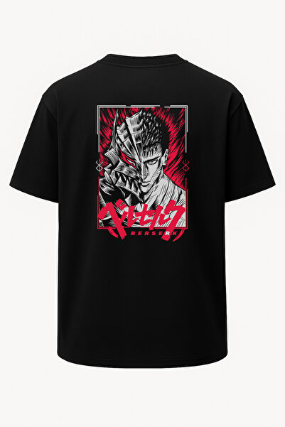 nirvoda Μπλουζάκι Berserk Red Printed Unisex Oversize - Μαύρο