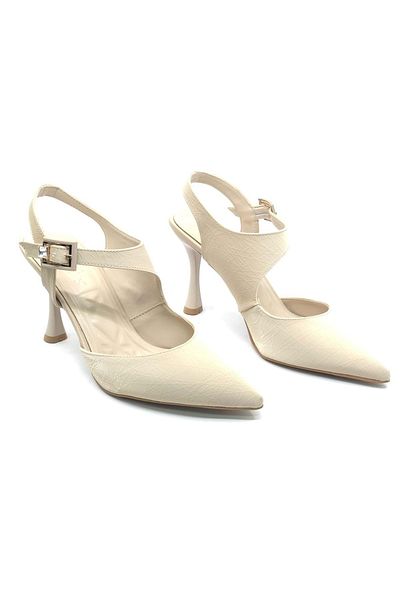 KOCAMANLAR Feles Okitam Buckle Detailed Open Back Stiletto Women's Heeled Shoes Ten