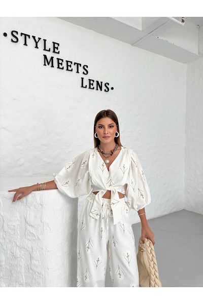 ASM Fashion Women's Linen Embroidered Printed Bone Colored Design