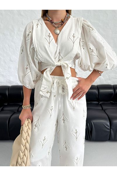ASM Fashion Women's Linen Embroidered Printed Bone Colored Design