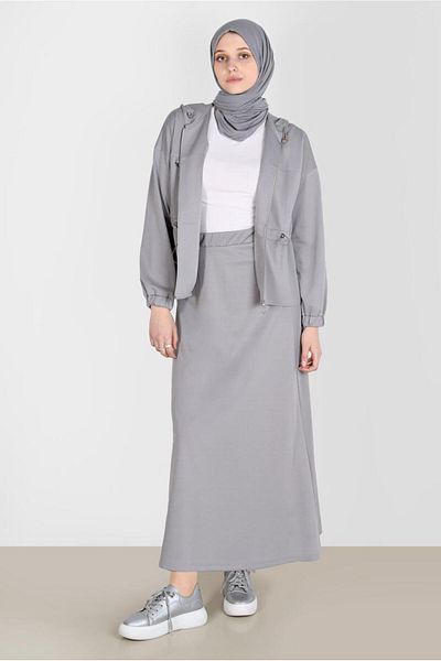 Alvina Hooded Zippered Two Skirt Tracksuit Set - 42848