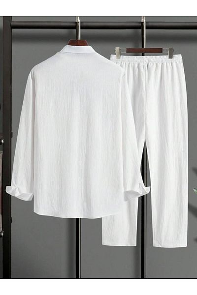 DWN WEAR Bürümcük Crinkle Fabric Summer Lycra Unisex Women's Men's Long Sleeve Shirt Tracksuit Set