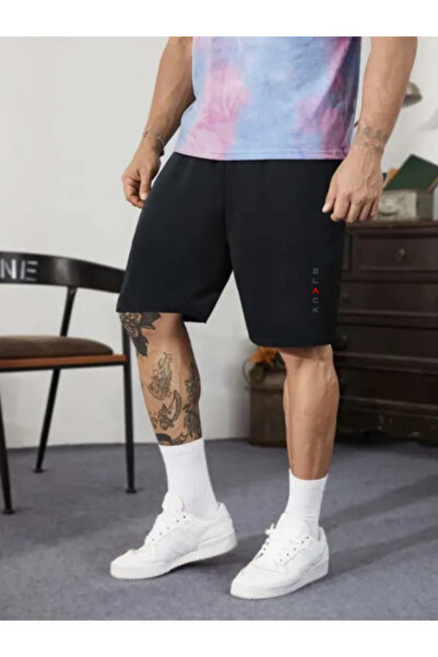 Deep sense Erkek Siyah Penye Biyeli Penye Şort Basketbol Futbol Fitness Spor Egzersizi Koşu Bermuda