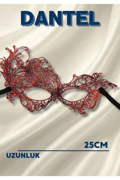 TTT Red Color Lace Mesh Embroidered Party Mask Model 1