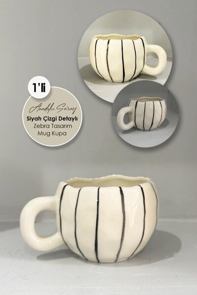 Anadolu Saray Handmade Ceramic Black Striped Zebra Design Mug Mug Cup | Mug Cup Mug Coffee Cup