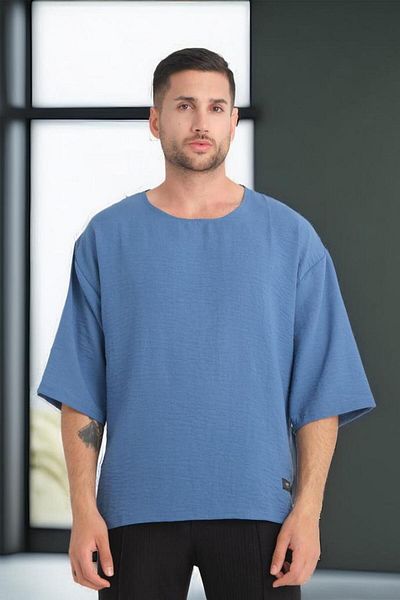 Valiberta Blue Oversize Crew Neck Fakir Sleeve Short T-shirt