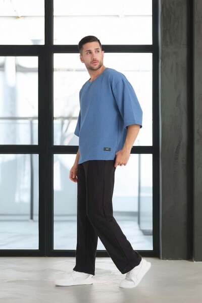 Valiberta Μπλε Oversize Crew Neck Κοντό μπλουζάκι με λεπτό μανίκι