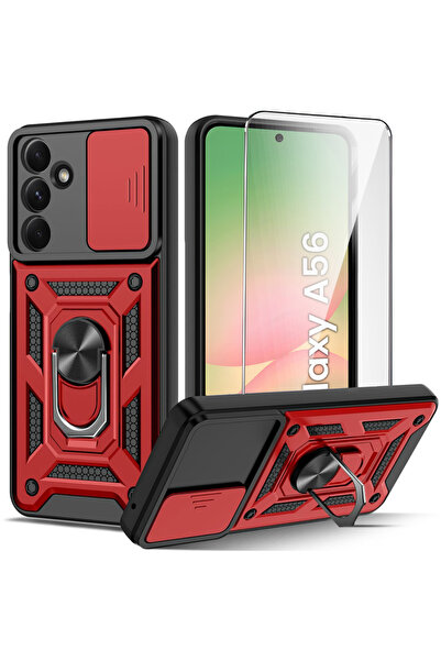 Rivor Samsung Galaxy A56 Kılıf Kamera Sürgülü Standlı Yüzüklü Darbe Emici Zır...
