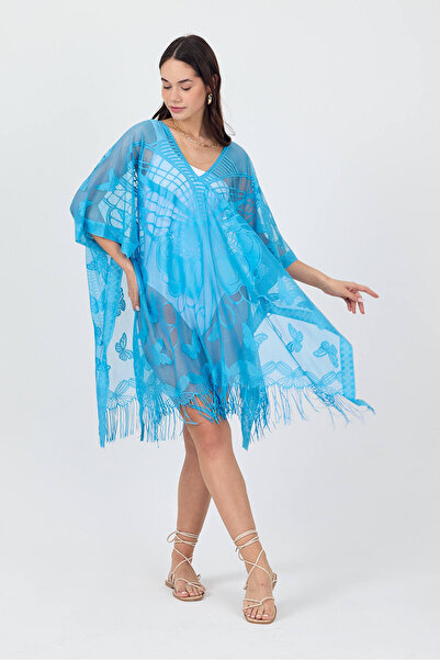 Bysenby Bysen Roșu Cer Albastru cu Fluturi Rochie de plajă lejeră Pareo