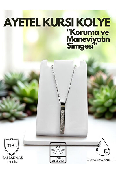 KT AKSESUAR قلادة مكتوبة من ايتيل كورسي ستانلس ستيل مستطيلة اللون فضي