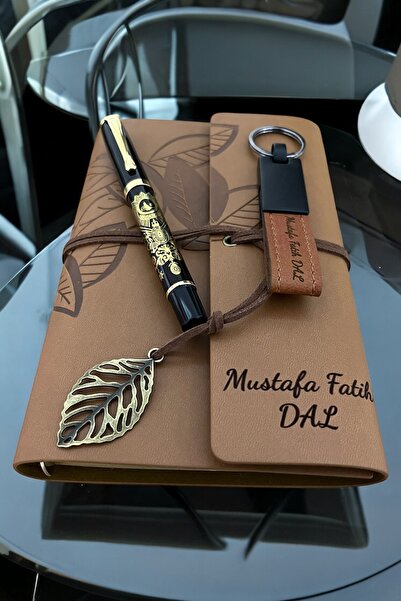 Zeysel store Osmanlı Tuğralı Kalem, Kişiye Özel Deri Defter ve Anahtarlık 3’l...