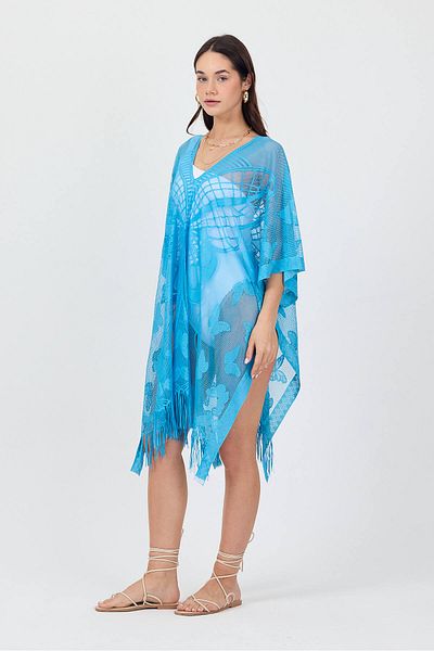Bysenby Bysen Sky Blue Butterfly Patterned Loose Beach Dress Pareo
