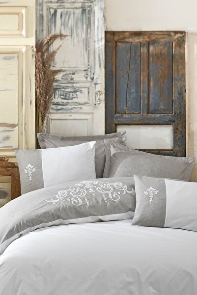 Cotton Box %100 Pamuk Çift Kişilik Brode Nevresim Takımı Adel Gri