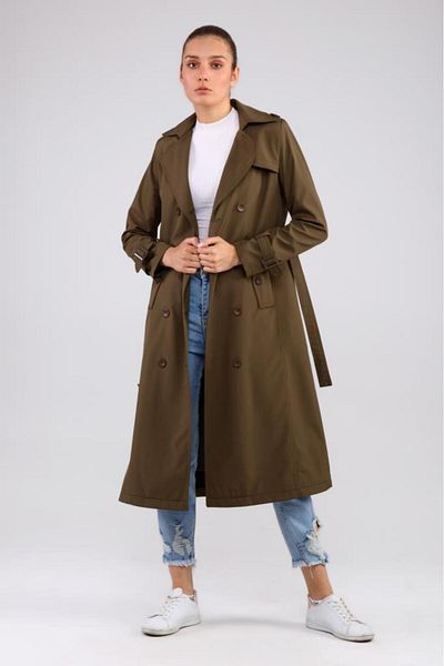 Jamila Seasonal Lined Women's Long Trench Coat-cap