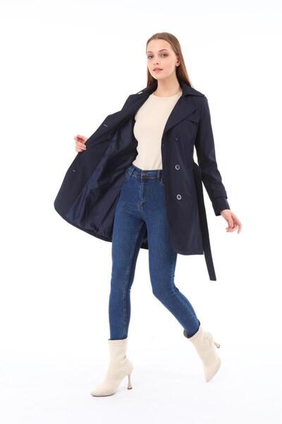 Jamila Women's Large Size Lined Trench Coat Cap