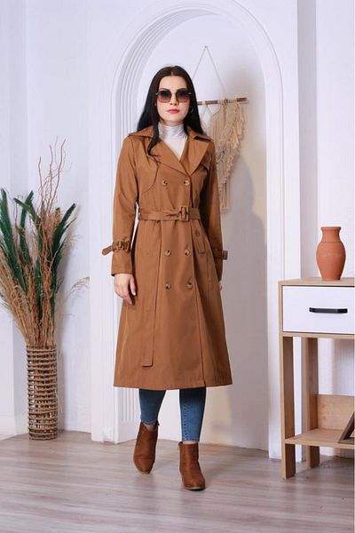 Jamila Seasonal Lined Women's Long Trench Coat-cap