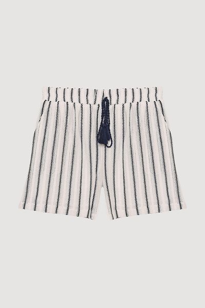 Quzu Elastic Waist Pinstripe Shorts Ecru