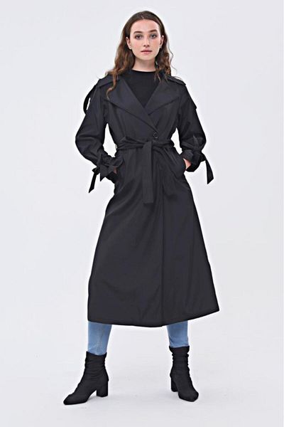 Jamila Single Button Reglan Sleeve Long Seasonal Lined Trench Coat/cap
