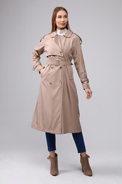 Jamila Reglan Kol Mevsimlik Astarlı Uzun Trençkot,kap