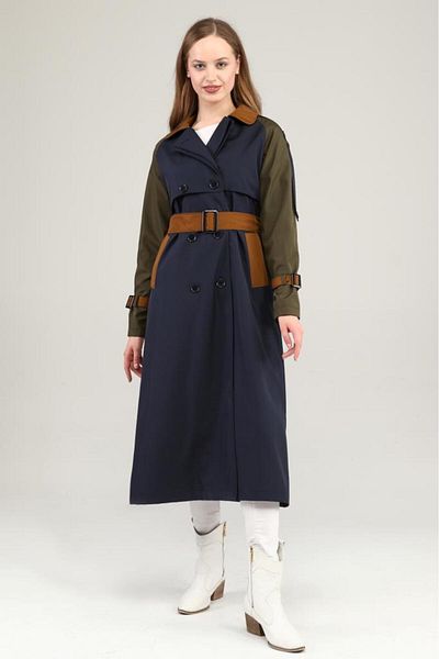 Jamila Three-Color Long Seasonal Lined Trench Coat/cap