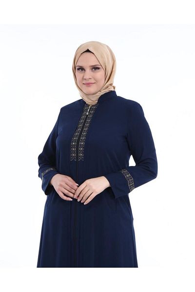 Jamila Embroidered Zippered Elite Linen Large Size Ferace
