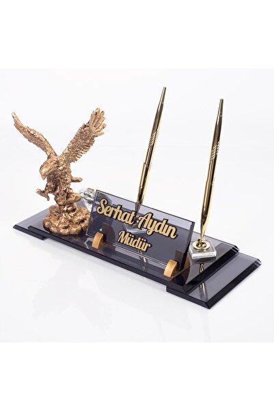 Ofistike Kartal Heykeli Biblolu Isimlik Kristal Ofis Masa Isimliği