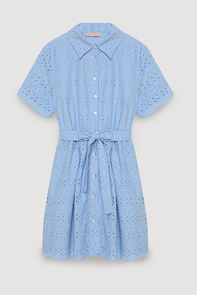 Quzu Rochie mini cu dantelă cu detaliu feston, albastră