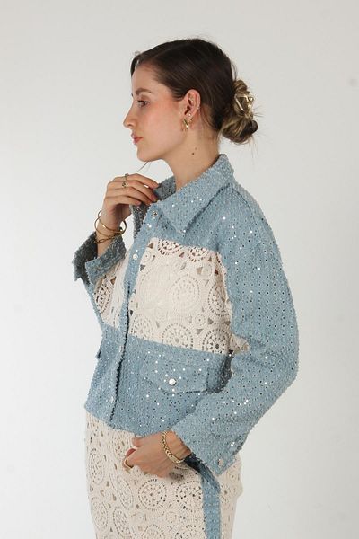 Mckanzie 1759 All over Laced Waist Side Denim Stripe Sequin Trousers