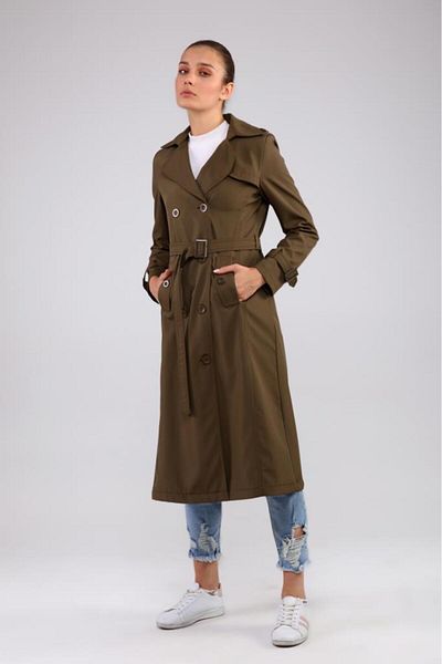 Jamila Seasonal Lined Women's Long Trench Coat-cap