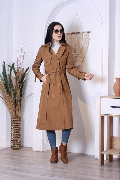 Jamila Seasonal Lined Women's Long Trench Coat-cap