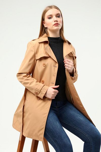 Jamila Women's Large Size Lined Trench Coat Cap