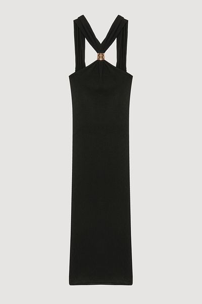 Quzu Long Dress Black with Gold Accessories