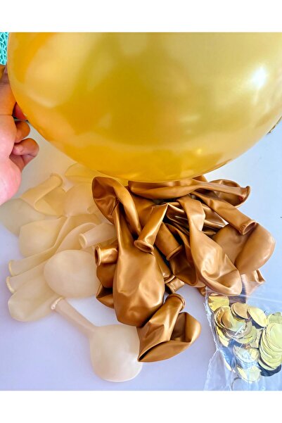 BALON DİYARI 25 Adet Gold, Şeffaf Konfetili Lateks Helyum Balon Seti