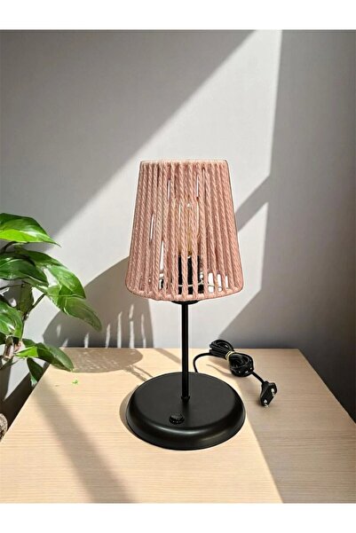SerenityHaven Lyris - Macrame Lampshade, Mini Table Lamp (Powder Head, Black Leg)