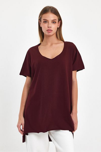 AMAZING CRASH Women's V-Neck Slit Oversize Basic T-Shirt
