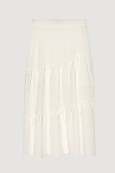 Quzu Flounced Layered Midi Skirt Ecru