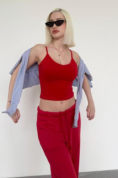Madmext Red Strap V-Neck Tank Top Mg2454