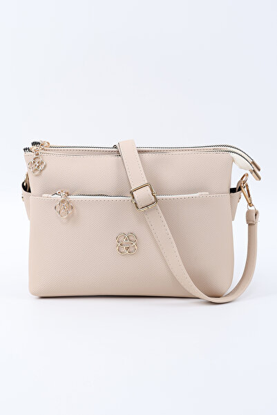 SHAKA Cream Shk226 Faux Leather, Zippered 3 Compartment Hand, Arm and Shoulder Bag