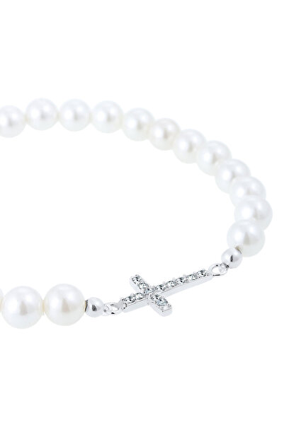ELLI Brățară elegantă pentru femei cu cruce, cu perle și cristale din argint 925