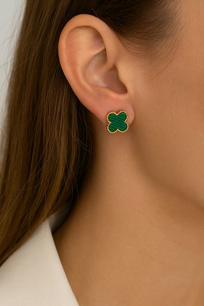 Bige Sultan Steel Green Clover Earrings Van Cleef