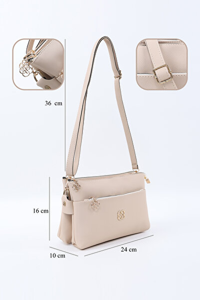 SHAKA Cream Shk226 Faux Leather, Zippered 3 Compartment Hand, Arm and Shoulder Bag