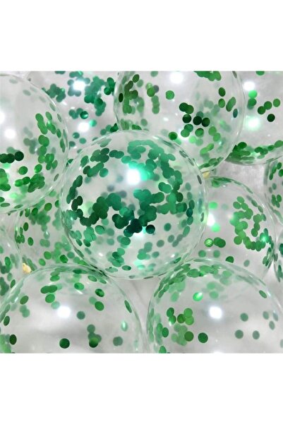 Deniz Party Store Yeşil Konfetili Şeffaf Balon Seti - 10 Adet