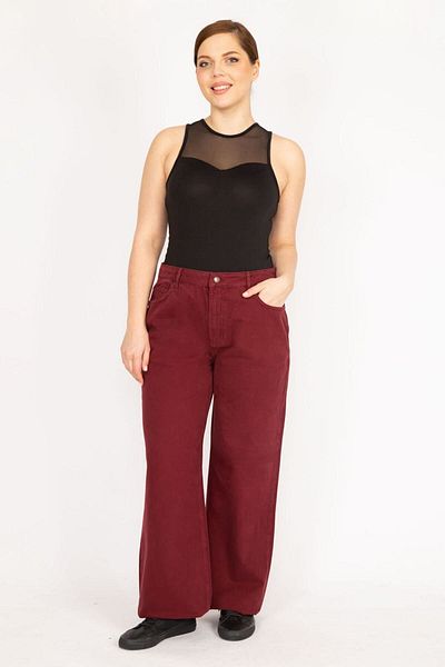 Şans Γυναικείο Claret Red Large Size 5 Pocket Jeans 65n35985