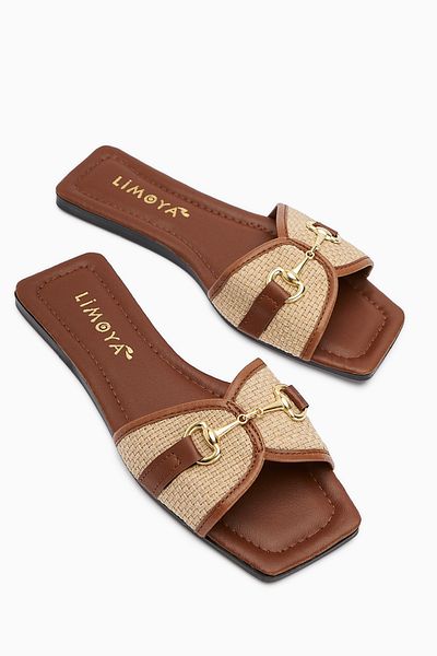 Limoya Elanor Tan Buckle Flat Bottom Women's Slippers