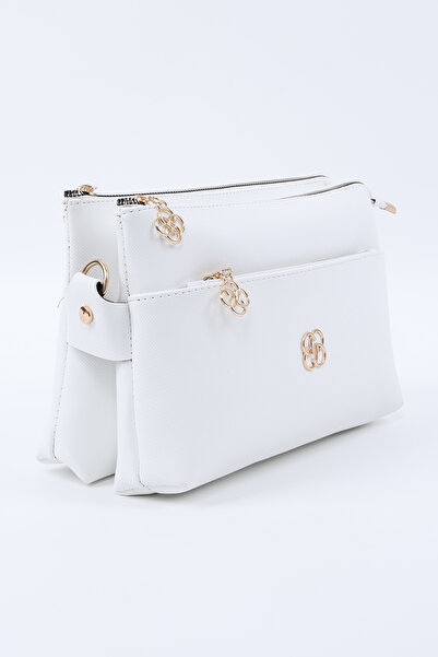 SHAKA White Shk226 Faux Leather, Zippered 3 Compartment Hand, Arm and Shoulder Bag